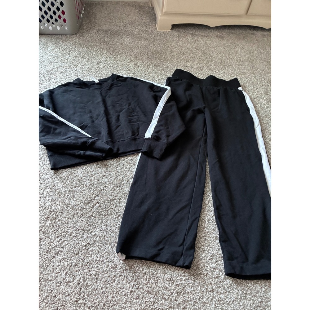 Yogalicious Cloud Plush Eleven Sweatshirt Sanctuary Pant Set Black White L XL